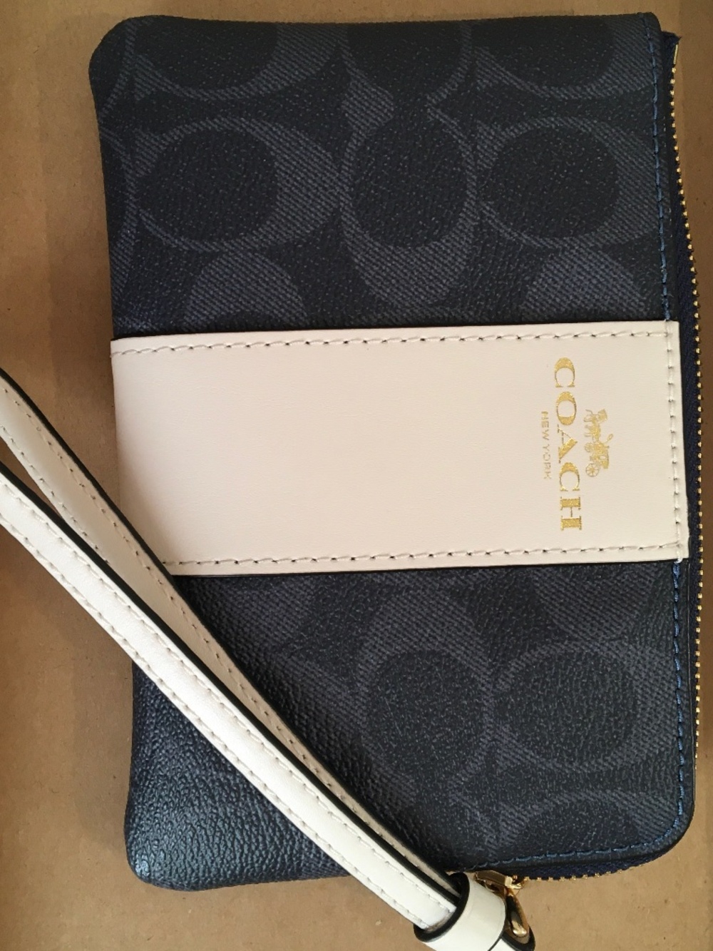Coach Corner Zip Wristlet in Signature Blue Leather